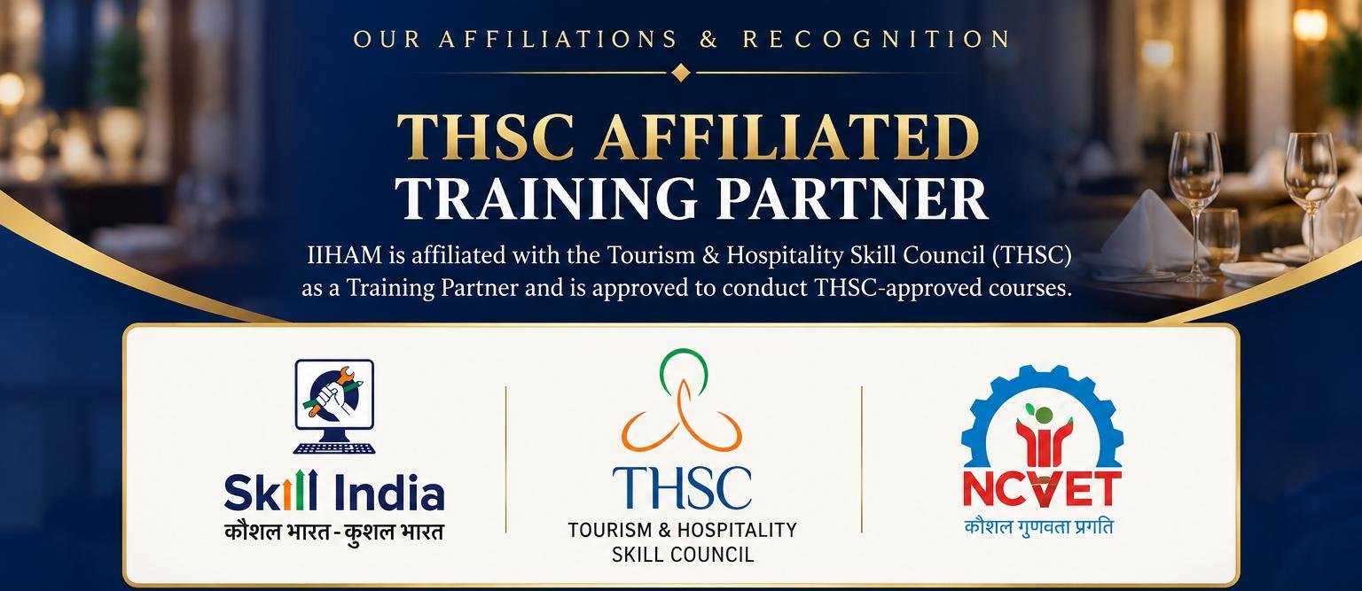 IIHAM THSC affiliated training partner recognition, featuring Skill India, THSC and NCVET logos